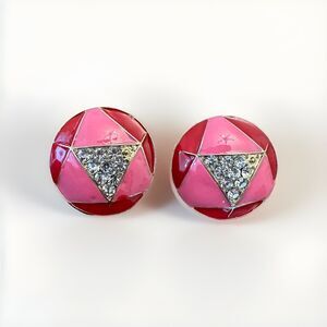 Vintage Pink Plastic Clip On Earrings Mid Century Modern Retro